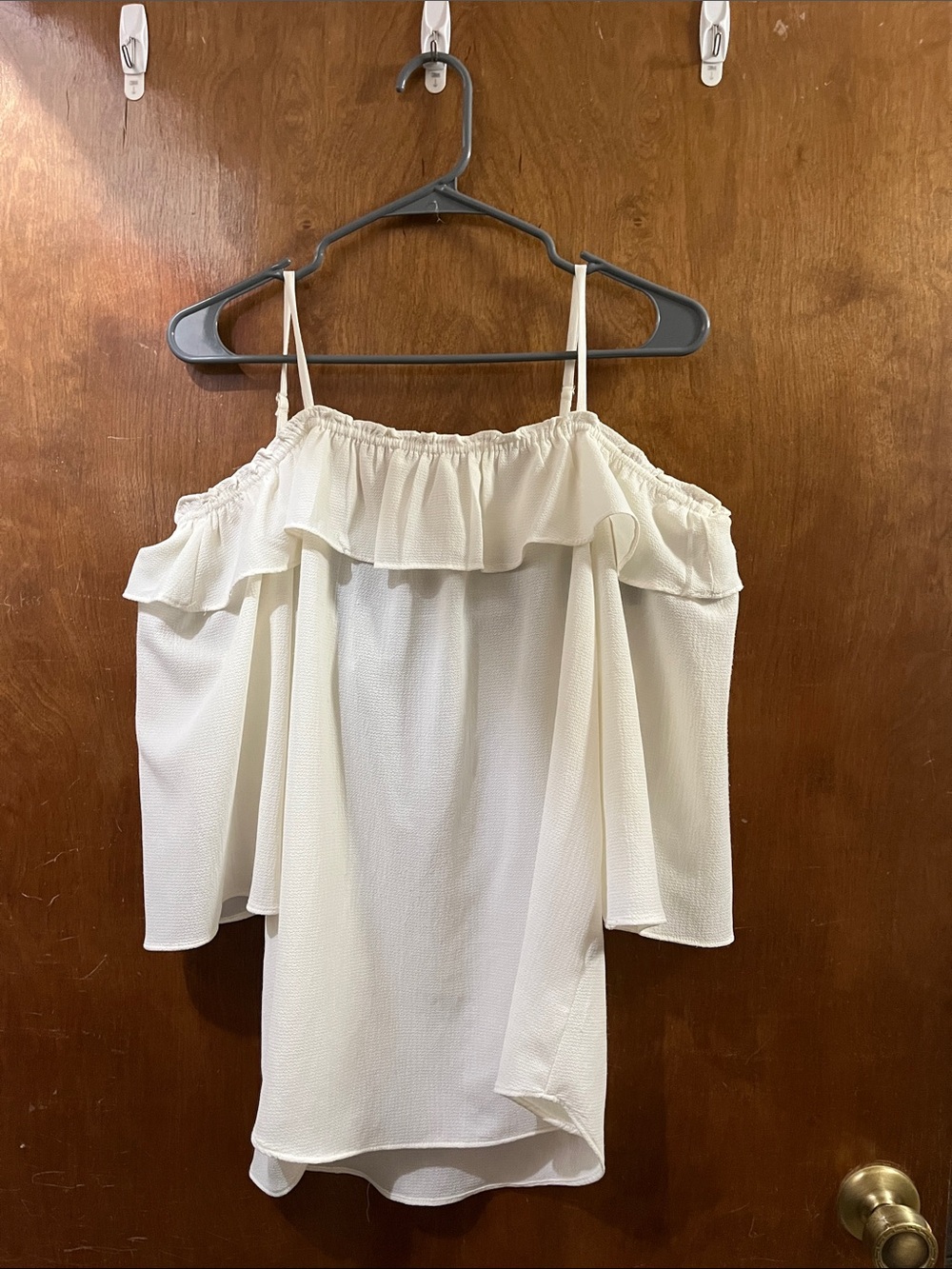 Wrangler Cream Off-Shoulder Ruffle Spaghetti Strap Blouse
